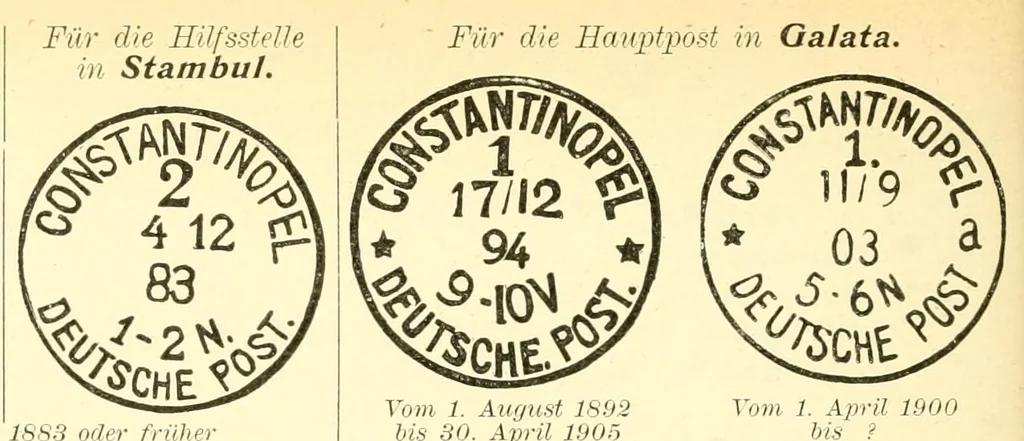 An illustration from Die postfreimarken und die entwertungen der deutschen postanstalten in den schutzgebieten und im auslande, 1908, leaf 72