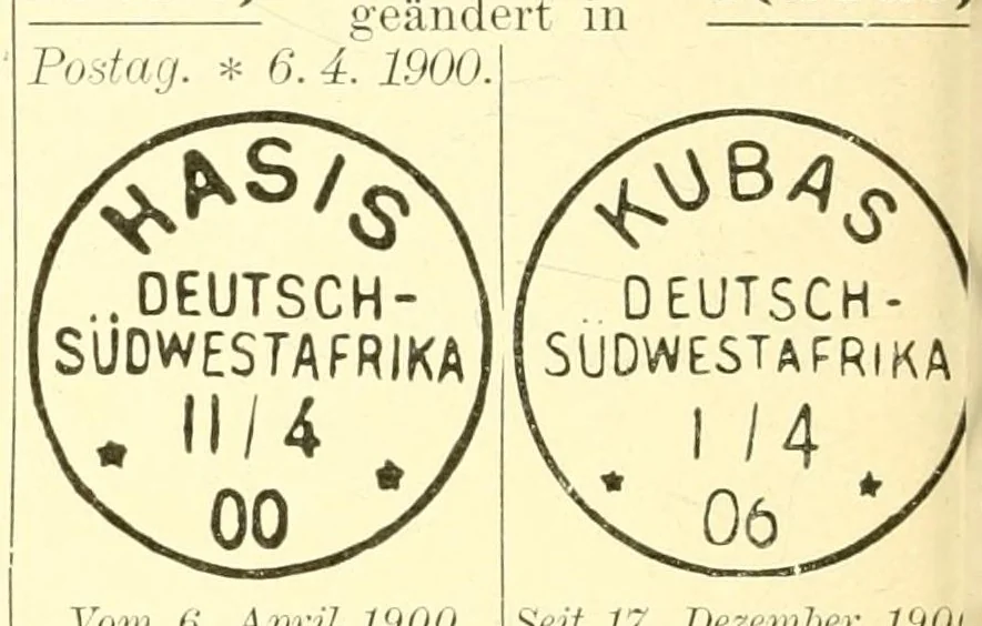 An illustration from Die postfreimarken und die entwertungen der deutschen postanstalten in den schutzgebieten und im auslande, 1908, leaf 96
