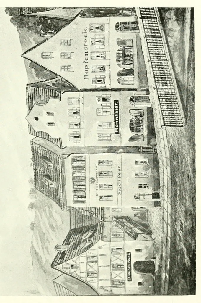 An illustration from Die Post in Karlsbad : Geschichtliche darstellung ihrer Entwicklung, 1906, leaf 299