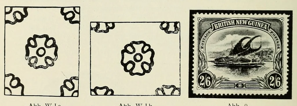 An illustration from Die Postwertzeichen von Papua, 1912, leaf 16