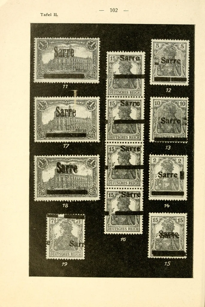 An illustration from Die Postwertzeichen des Saargebietes, Saarkatalog, 1922, leaf 114