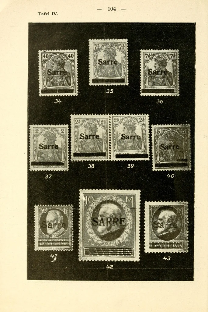 An illustration from Die Postwertzeichen des Saargebietes, Saarkatalog, 1922, leaf 116