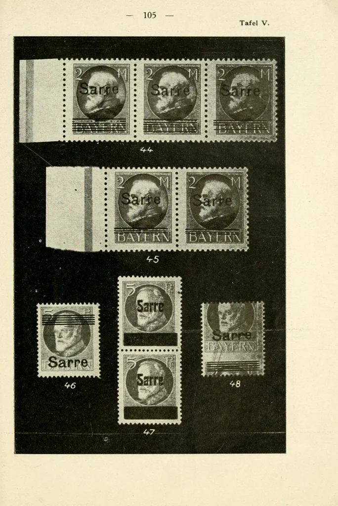 An illustration from Die Postwertzeichen des Saargebietes, Saarkatalog, 1922, leaf 117