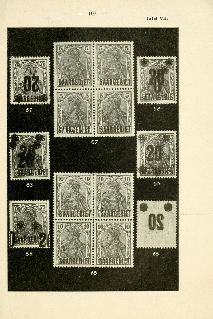 An illustration from Die Postwertzeichen des Saargebietes, Saarkatalog, 1922, leaf 119