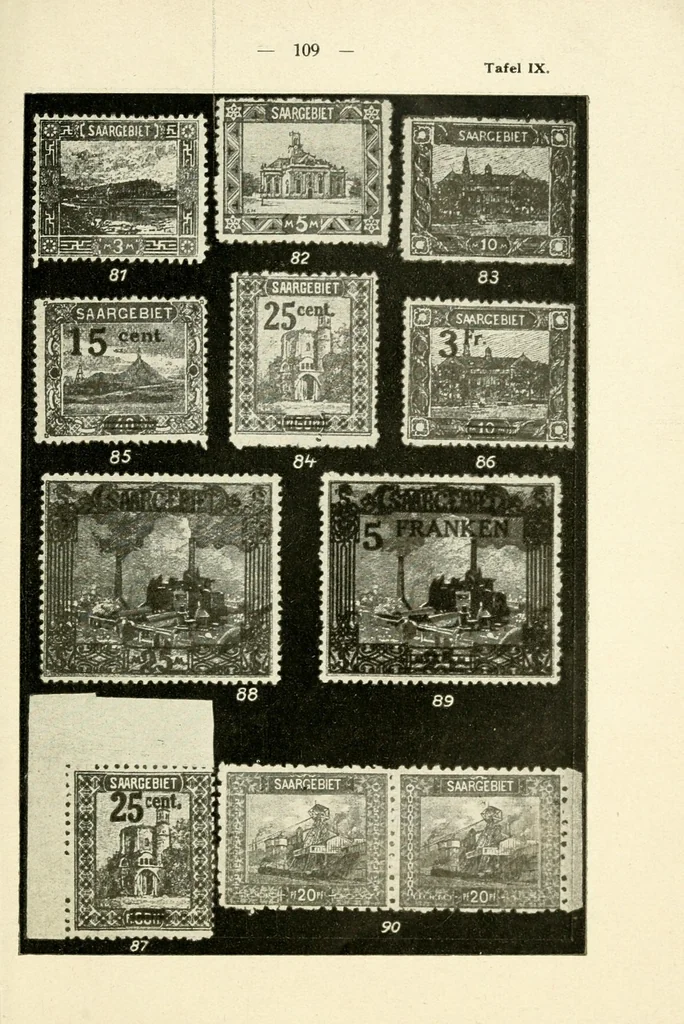 An illustration from Die Postwertzeichen des Saargebietes, Saarkatalog, 1922, leaf 121