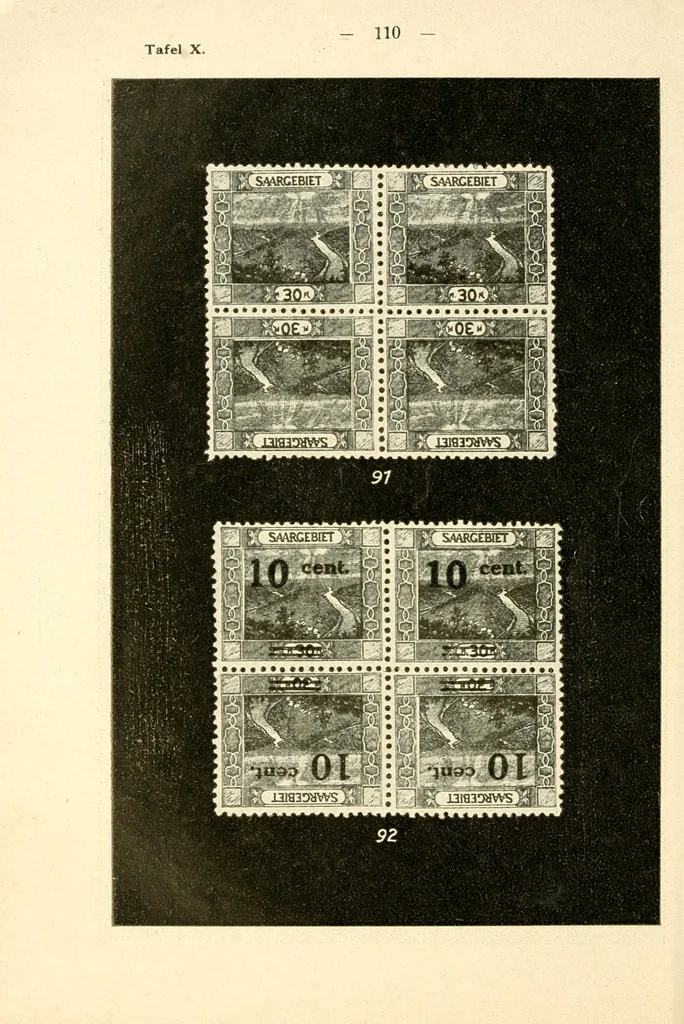 An illustration from Die Postwertzeichen des Saargebietes, Saarkatalog, 1922, leaf 122