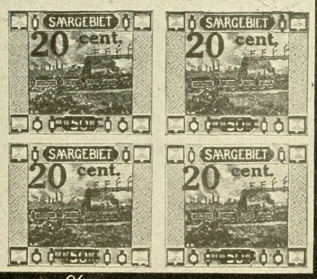 An illustration from Die Postwertzeichen des Saargebietes, Saarkatalog, 1922, leaf 123