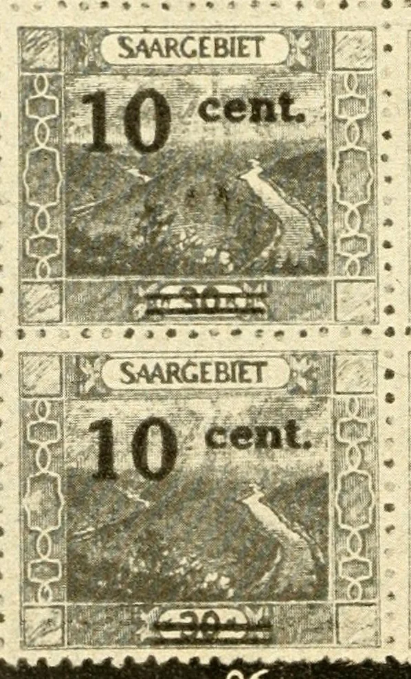 An illustration from Die Postwertzeichen des Saargebietes, Saarkatalog, 1922, leaf 124