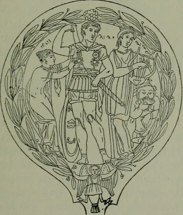 An illustration from Die praenestinischen Spiegel, ein Beitrag zur italischen Kunst- und Kulturgeschichte, 1912, leaf 100