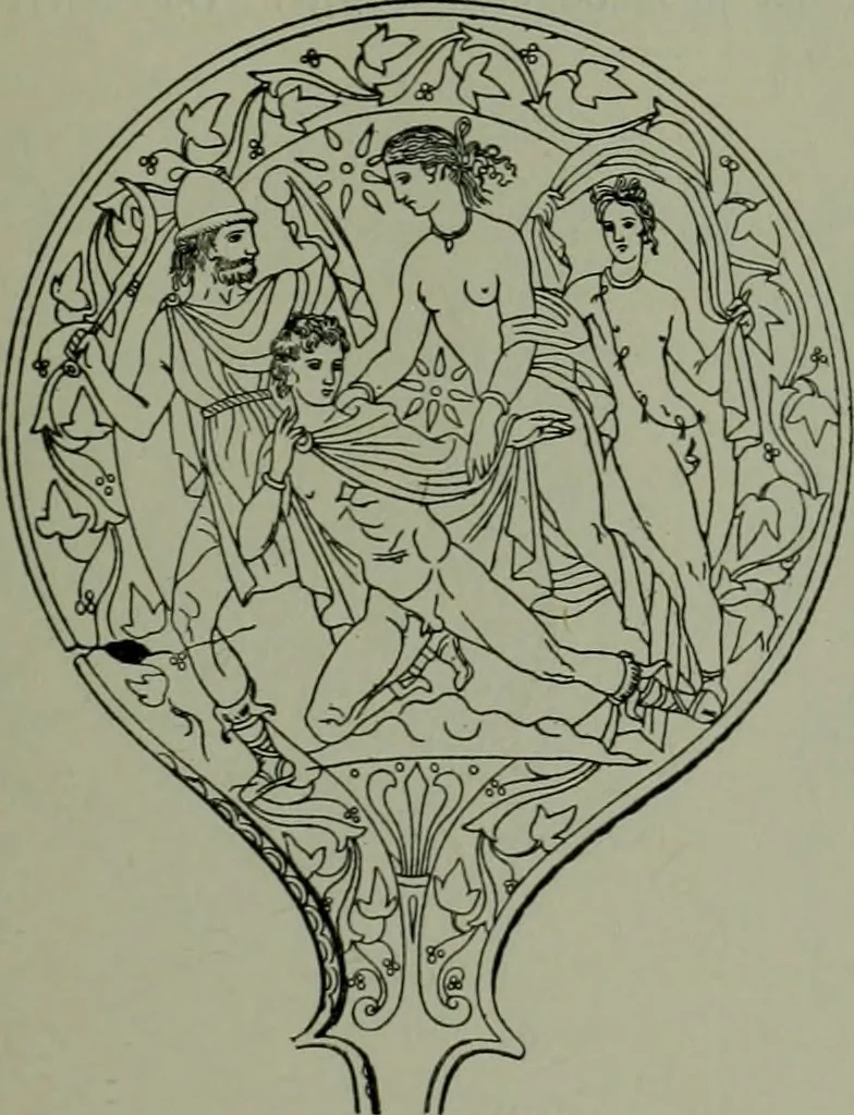 An illustration from Die praenestinischen Spiegel, ein Beitrag zur italischen Kunst- und Kulturgeschichte, 1912, leaf 104