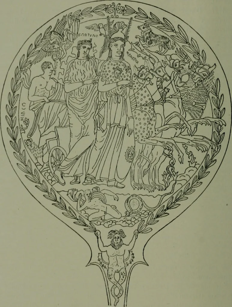 An illustration from Die praenestinischen Spiegel, ein Beitrag zur italischen Kunst- und Kulturgeschichte, 1912, leaf 85