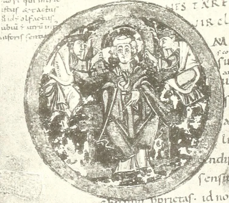 An illustration from Die Regensburger Buchmalerei des X. und XI. Jahrhunderts, Studien zur Geschichte der deutschen Malerei des frühen Mittelalters, 1901, leaf 246