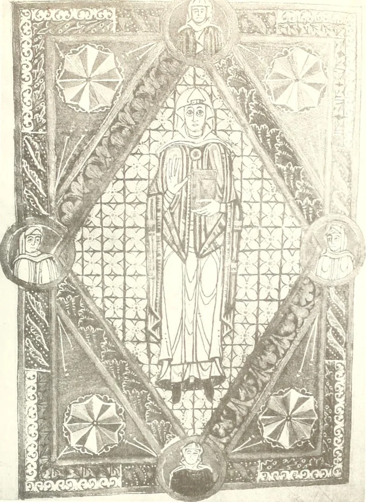 An illustration from Die Regensburger Buchmalerei des X. und XI. Jahrhunderts, Studien zur Geschichte der deutschen Malerei des frühen Mittelalters, 1901, leaf 246