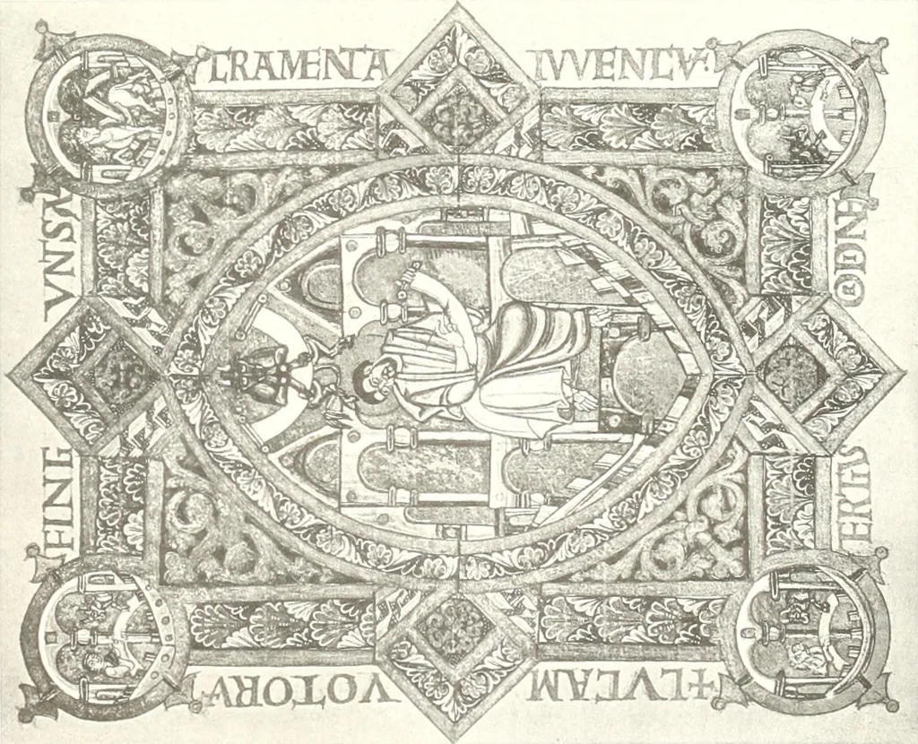 An illustration from Die Regensburger Buchmalerei des X. und XI. Jahrhunderts, Studien zur Geschichte der deutschen Malerei des frühen Mittelalters, 1901, leaf 282