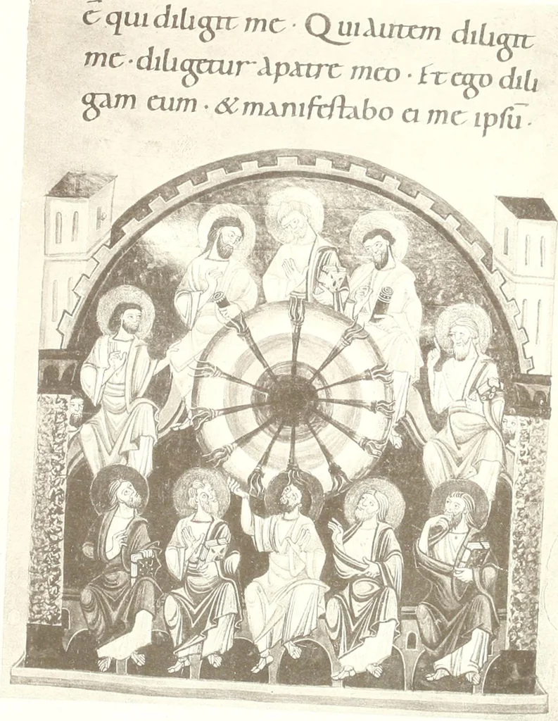 An illustration from Die Regensburger Buchmalerei des X. und XI. Jahrhunderts, Studien zur Geschichte der deutschen Malerei des frühen Mittelalters, 1901, leaf 294