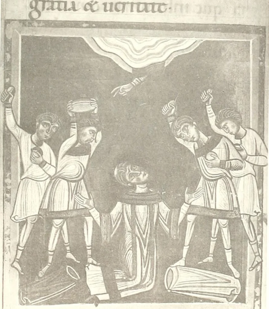 An illustration from Die Regensburger Buchmalerei des X. und XI. Jahrhunderts, Studien zur Geschichte der deutschen Malerei des frühen Mittelalters, 1901, leaf 296