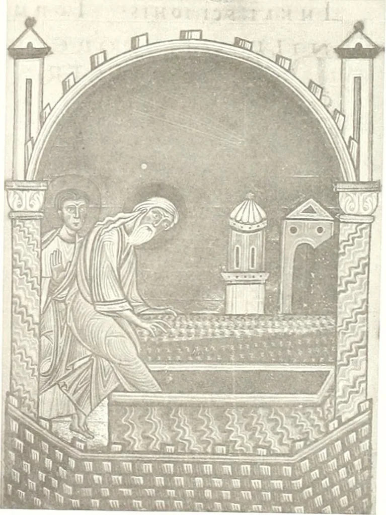 An illustration from Die Regensburger Buchmalerei des X. und XI. Jahrhunderts, Studien zur Geschichte der deutschen Malerei des frühen Mittelalters, 1901, leaf 296
