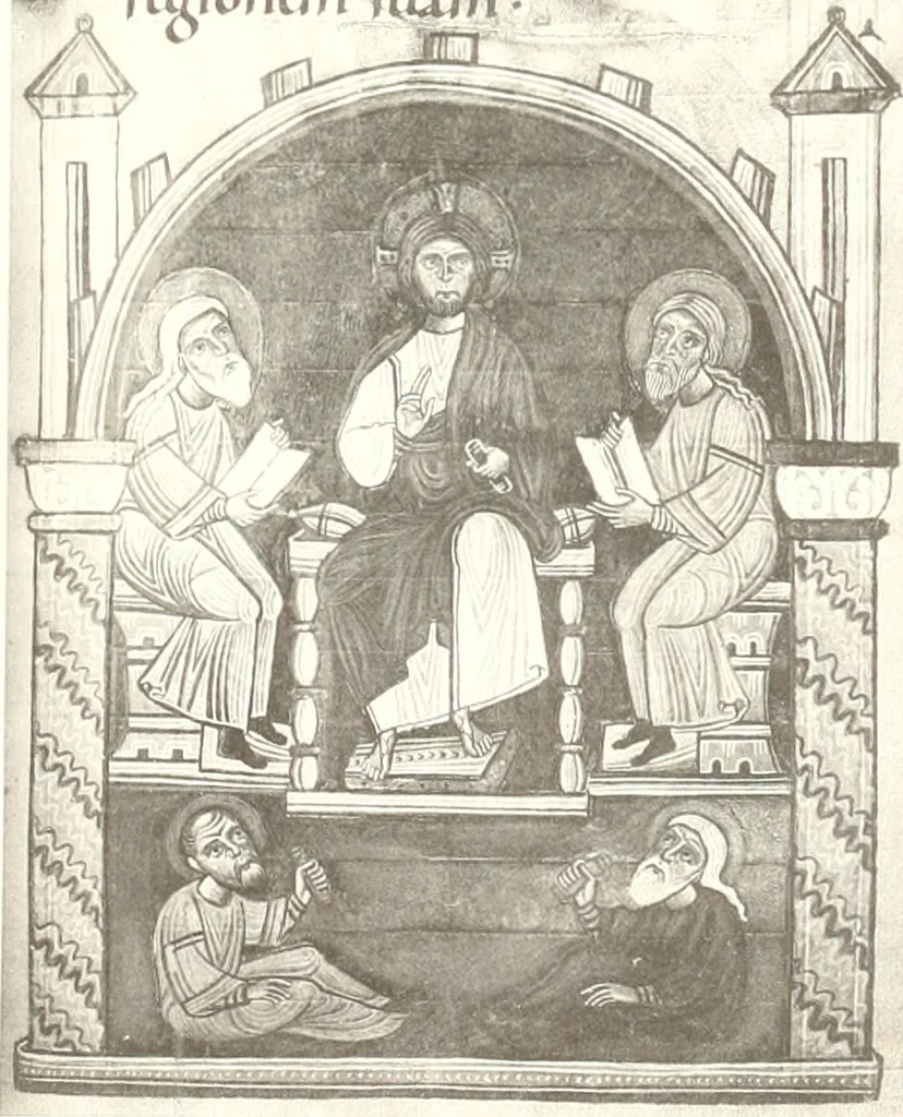 An illustration from Die Regensburger Buchmalerei des X. und XI. Jahrhunderts, Studien zur Geschichte der deutschen Malerei des frühen Mittelalters, 1901, leaf 298
