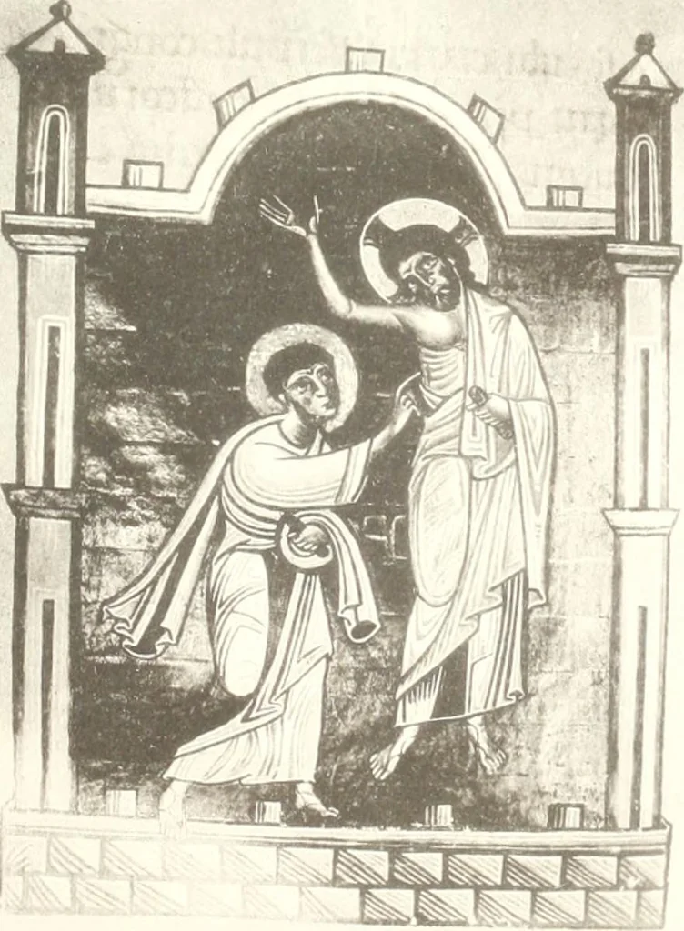 An illustration from Die Regensburger Buchmalerei des X. und XI. Jahrhunderts, Studien zur Geschichte der deutschen Malerei des frühen Mittelalters, 1901, leaf 302