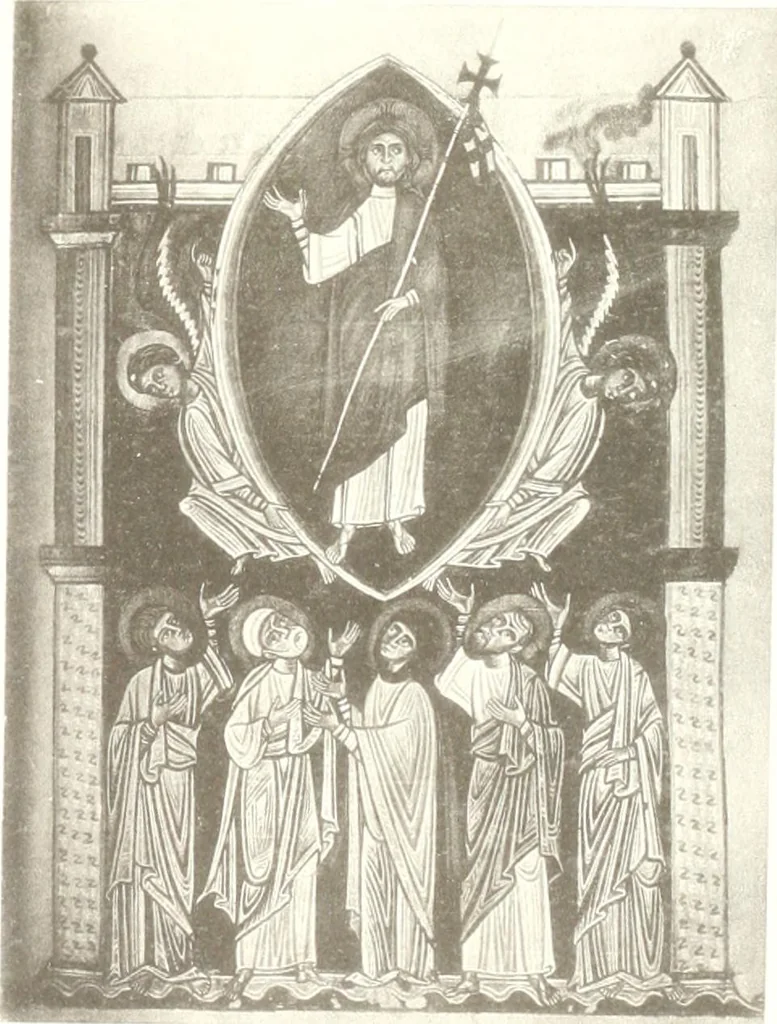 An illustration from Die Regensburger Buchmalerei des X. und XI. Jahrhunderts, Studien zur Geschichte der deutschen Malerei des frühen Mittelalters, 1901, leaf 302