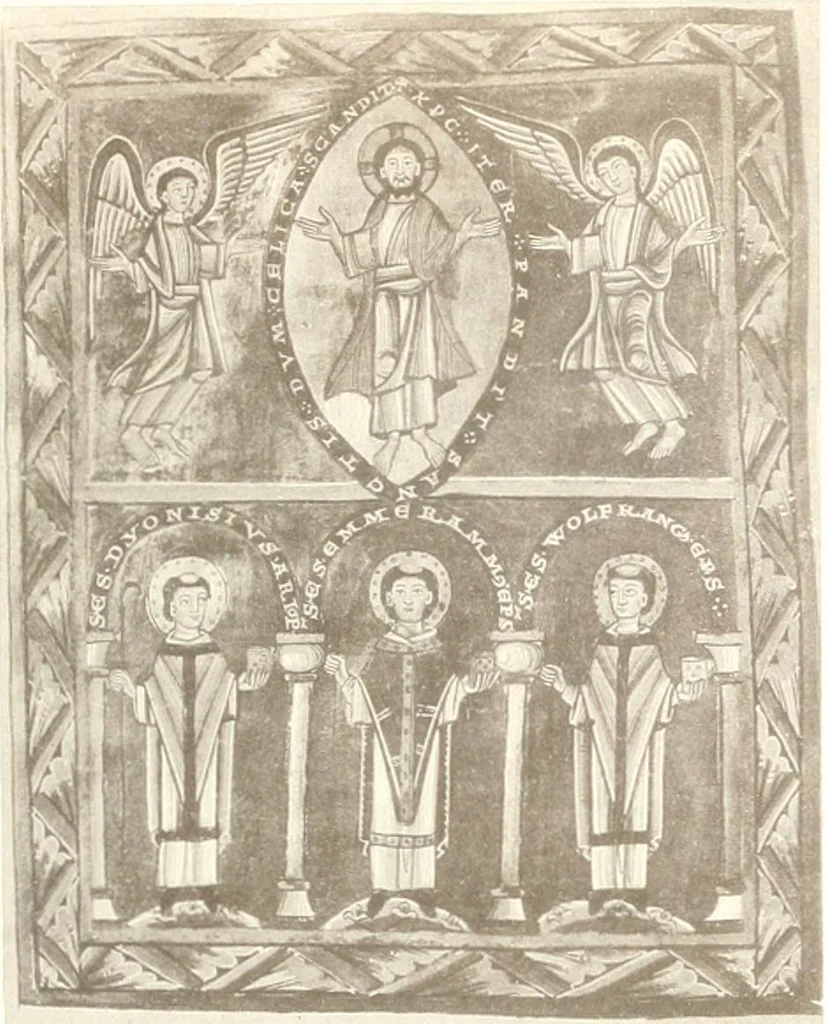 An illustration from Die Regensburger Buchmalerei des X. und XI. Jahrhunderts, Studien zur Geschichte der deutschen Malerei des frühen Mittelalters, 1901, leaf 308
