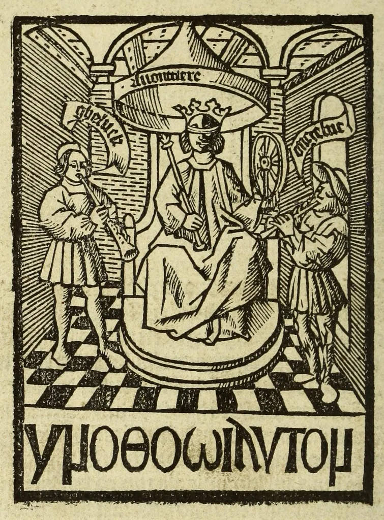 An illustration from Die reyse va[n] Lissebone om te vare[n]na obs[em?] eyela[n]dt Naguarir in groot Indien gheleghen voor bi Callicuten en[n] Gutschi[n] dair dye stapel is vander specerie[n] daer ons wonderlijcke di[n]ge[n] wed[er?]uarem zy[n]. en[n] dair wijveel ghesie[n] hebbe[n], als hier nd ghescreue[n] staet, 1508, leaf 30