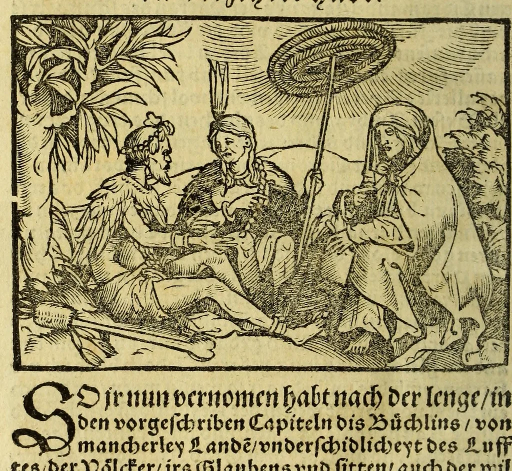 An illustration from Die ritterliche vnnd lobwirdige Reyss, des gestrengen vnd vber all ander weit erfarne Ritter, vnnd Landtfahrer, Herrn Ludovico Vartomans von Bolonia, sagend von den Landen Egypto, Syria, von beiden Arabia, Persia, India, vnd Ethiopia ., 1548, leaf 184