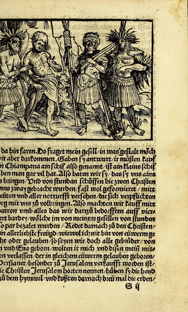 An illustration from Die ritterlich vnd lobwirdig Raiss des gestre[n]gen vnd über all ander weyt erfarnen Ritters vn[d] Landtfarers, Herren Ludowico Vartomans von Bolonia. Sagent vo[n] den Landen Egipto. Syria, vo[n] bayden Arabia. Persia. India. vn[d] Ethiopia ., 1518, leaf 147