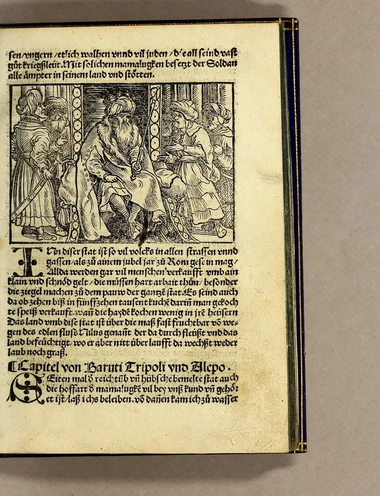 An illustration from Die ritterlich vnd lobwirdig Raiss des gestre[n]gen vnd über all ander weyt erfarnen Ritters vn[d] Landtfarers, Herren Ludowico Vartomans von Bolonia. Sagent vo[n] den Landen Egipto. Syria, vo[n] bayden Arabia. Persia. India. vn[d] Ethiopia ., 1518, leaf 15