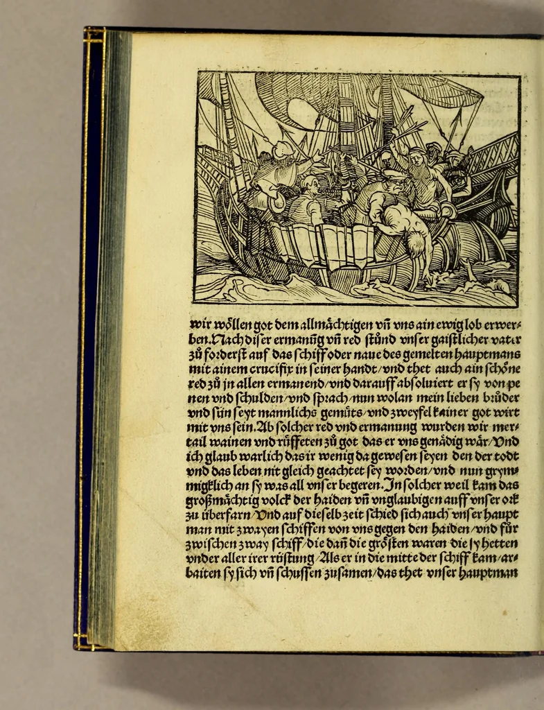 An illustration from Die ritterlich vnd lobwirdig Raiss des gestre[n]gen vnd über all ander weyt erfarnen Ritters vn[d] Landtfarers, Herren Ludowico Vartomans von Bolonia. Sagent vo[n] den Landen Egipto. Syria, vo[n] bayden Arabia. Persia. India. vn[d] Ethiopia ., 1518, leaf 174