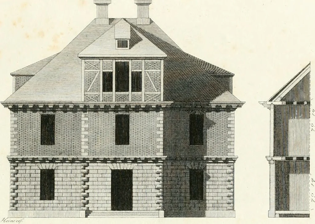 An illustration from Die schöne Landbaukunst, oder, Neue Ideen und Vorschriften zu Landgebäuden, Landhäusern und Oekonomie-Gebäuden im gefälligen : Ideen zu Gebäuden für öffentliche und Privatbelustigungen, ingleichen zu Gebäuden im ernsthaftern aber edlen Style, in Grundrissen, Aufrissen und Durchschnitten, 1798, leaf 42