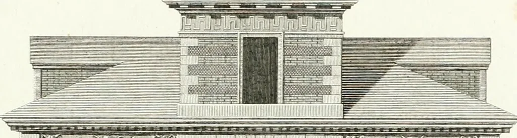 An illustration from Die schöne Landbaukunst, oder, Neue Ideen und Vorschriften zu Landgebäuden, Landhäusern und Oekonomie-Gebäuden im gefälligen : Ideen zu Gebäuden für öffentliche und Privatbelustigungen, ingleichen zu Gebäuden im ernsthaftern aber edlen Style, in Grundrissen, Aufrissen und Durchschnitten, 1798, leaf 42