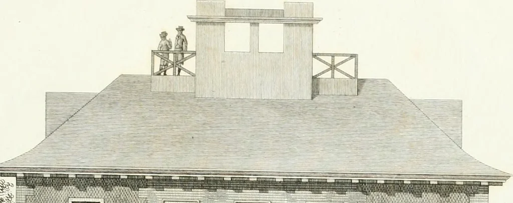 An illustration from Die schöne Landbaukunst, oder, Neue Ideen und Vorschriften zu Landgebäuden, Landhäusern und Oekonomie-Gebäuden im gefälligen : Ideen zu Gebäuden für öffentliche und Privatbelustigungen, ingleichen zu Gebäuden im ernsthaftern aber edlen Style, in Grundrissen, Aufrissen und Durchschnitten, 1798, leaf 50