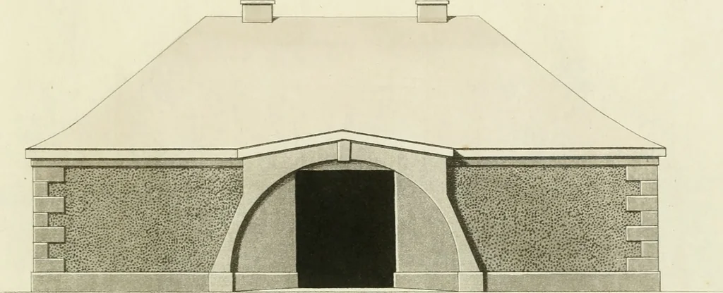 An illustration from Die schöne Landbaukunst, oder, Neue Ideen und Vorschriften zu Landgebäuden, Landhäusern und Oekonomie-Gebäuden im gefälligen : Ideen zu Gebäuden für öffentliche und Privatbelustigungen, ingleichen zu Gebäuden im ernsthaftern aber edlen Style, in Grundrissen, Aufrissen und Durchschnitten, 1798, leaf 42