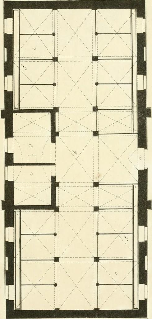An illustration from Die schöne Landbaukunst, oder, Neue Ideen und Vorschriften zu Landgebäuden, Landhäusern und Oekonomie-Gebäuden im gefälligen : Ideen zu Gebäuden für öffentliche und Privatbelustigungen, ingleichen zu Gebäuden im ernsthaftern aber edlen Style, in Grundrissen, Aufrissen und Durchschnitten, 1798, leaf 48