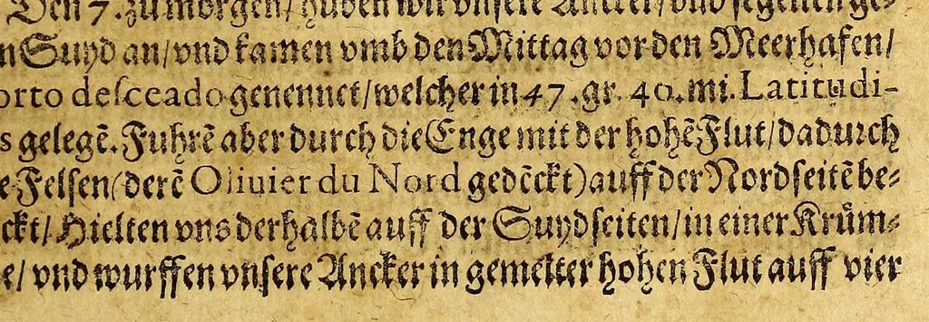 An illustration from Die sechtzehende Schifffahrt. : Journal, oder Beschreibung der wunderbaren Reise Wilhelm Schouten auss Hollandt, im Jahr 1615. 16. vnd 17. Darinnen er eine neuwe Durchfahrt neben dem Freto Magellanico, welche bisshero noch vnbekannt gewesen, in die Suyd See entdeckt. ., 1619, leaf 27