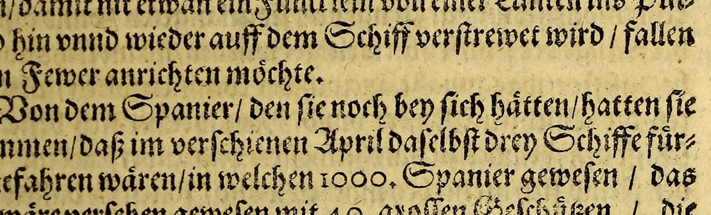 An illustration from Die siebenzehende Schiffart. Das ist: Eigentliche vnnd warhaftige Beschreibung, der wunderbahre[n] Reiss vnd Schiffart, so durch Herr Georgio von Spilbergen glücklichen volbracht., 1620, leaf 41