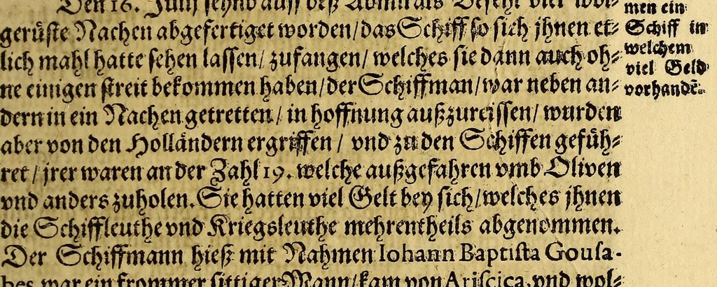 An illustration from Die siebenzehende Schiffart. Das ist: Eigentliche vnnd warhaftige Beschreibung, der wunderbahre[n] Reiss vnd Schiffart, so durch Herr Georgio von Spilbergen glücklichen volbracht., 1620, leaf 51