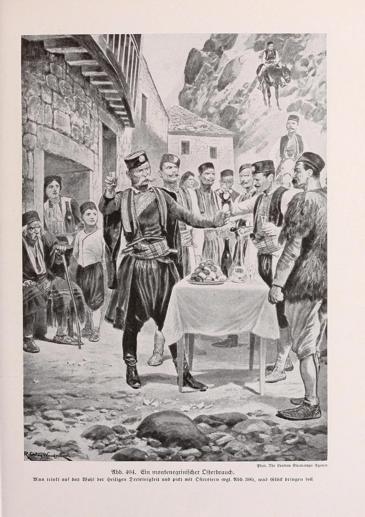 An illustration from Die Sitten der Völker; Liebe, Ehe, Heirat, Geburt, Religion, Aberglaube, Lebensgewohnheiten, Kultureigentümlichkeiten, Tod und Bestattung bei allen Völkern der Erde, 1914, leaf 407