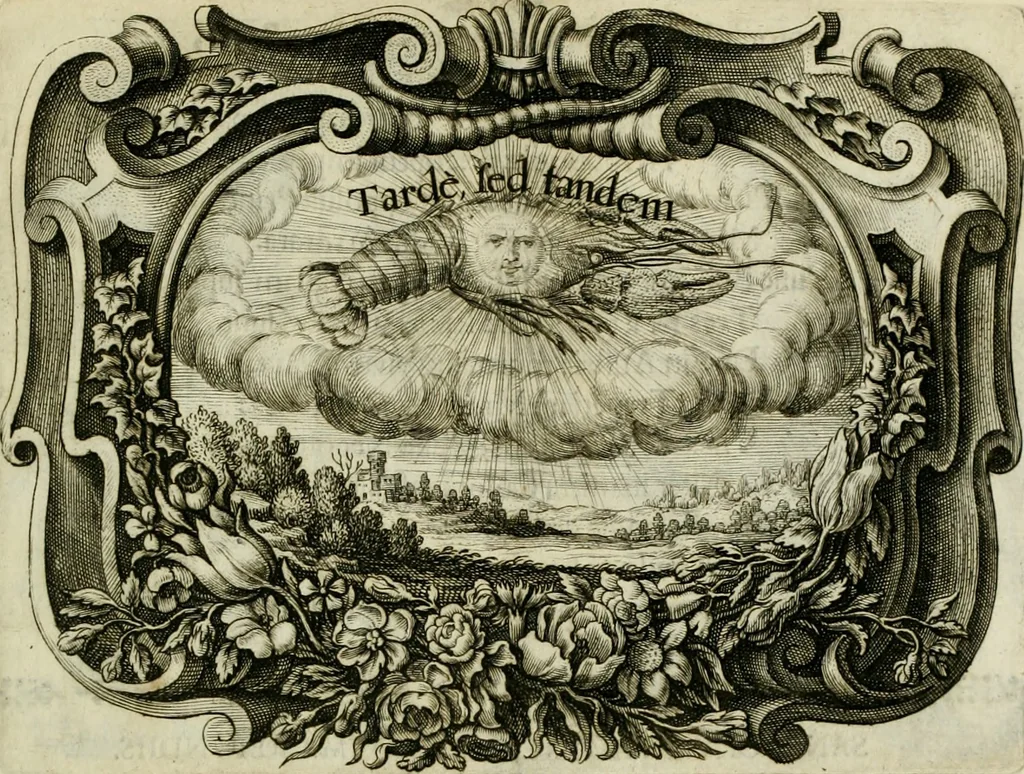 An illustration from Dies natalis serenissimi infantis et principis Boiorum, Maximiliana Emanuelis favoribus sanctorum, heroum crepundiis, et votis Patrum S.I. coronatus : in solemnibus baptismalibus, 1662, leaf 10
