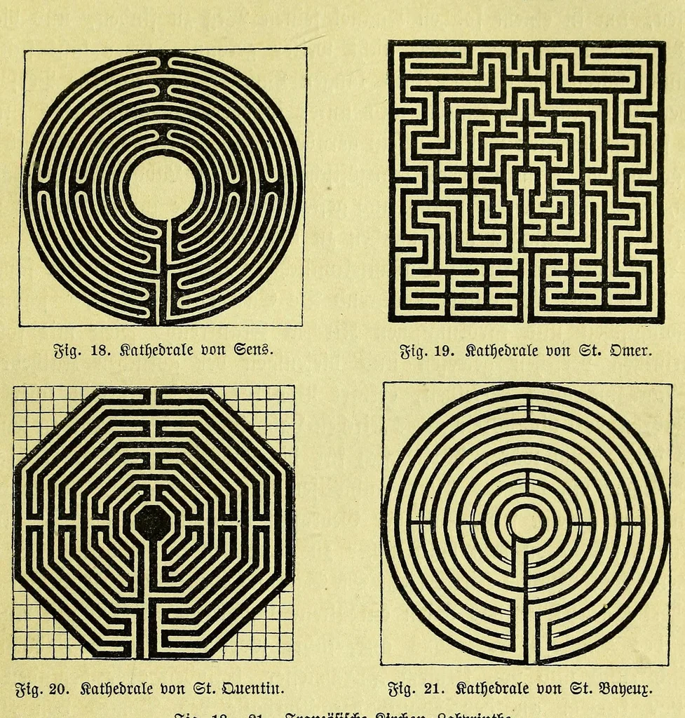 An illustration from Die Trojaburgen Nordeuropas : ihr Zusammenhang mit der indogermanischen Trojasage von der entführten und gefangenen Sonnenfrau (Syrith, Brunhild, Ariadne, Helena) : den Trojaspielen, Schwert- und Labyrinthtänzen zur Feier ihrer Lenzbefreiung, 1893, leaf 127