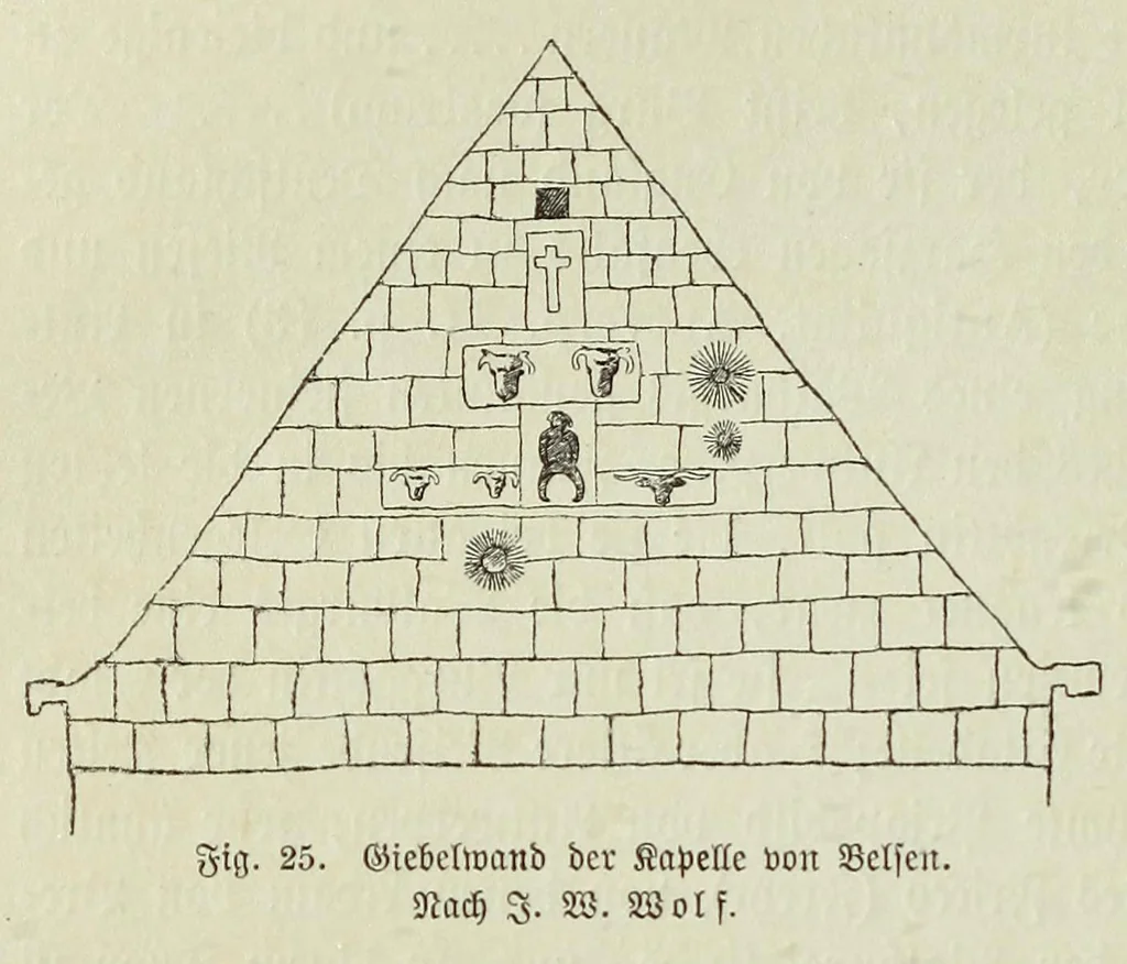 An illustration from Die Trojaburgen Nordeuropas : ihr Zusammenhang mit der indogermanischen Trojasage von der entführten und gefangenen Sonnenfrau (Syrith, Brunhild, Ariadne, Helena) : den Trojaspielen, Schwert- und Labyrinthtänzen zur Feier ihrer Lenzbefreiung, 1893, leaf 238