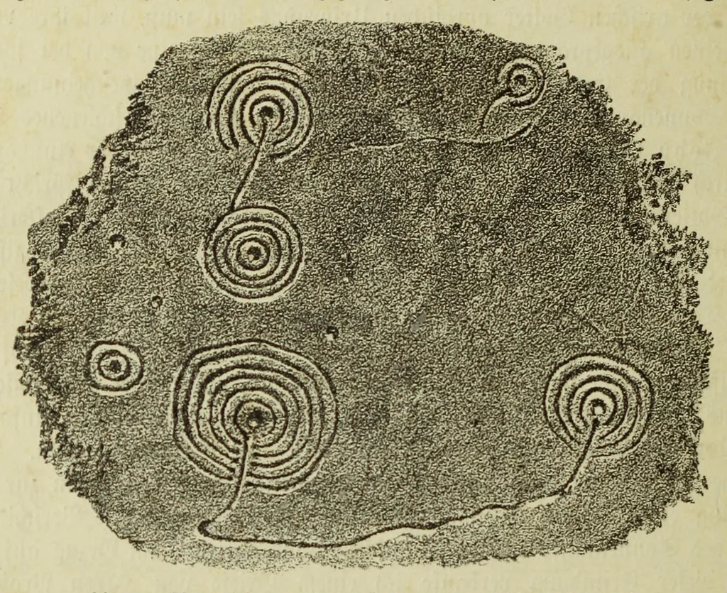 An illustration from Die Trojaburgen Nordeuropas : ihr Zusammenhang mit der indogermanischen Trojasage von der entführten und gefangenen Sonnenfrau (Syrith, Brunhild, Ariadne, Helena) : den Trojaspielen, Schwert- und Labyrinthtänzen zur Feier ihrer Lenzbefreiung, 1893, leaf 386