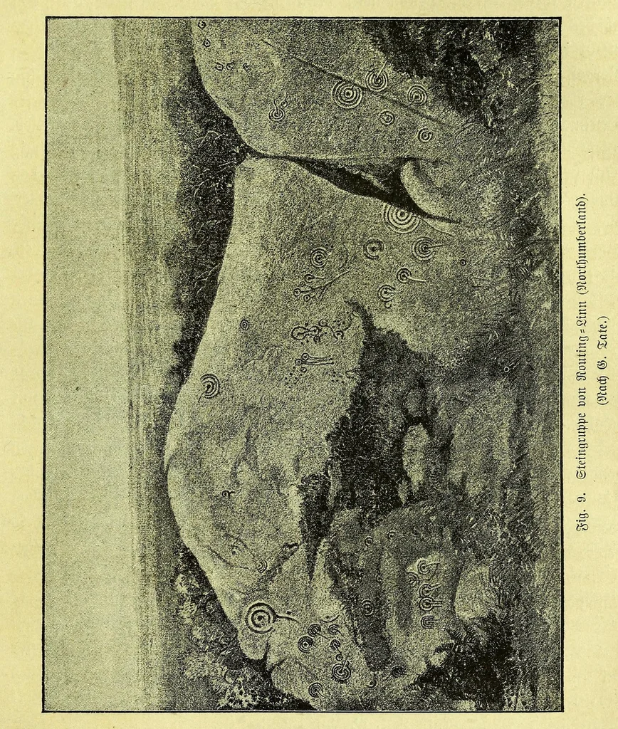 An illustration from Die Trojaburgen Nordeuropas : ihr Zusammenhang mit der indogermanischen Trojasage von der entführten und gefangenen Sonnenfrau (Syrith, Brunhild, Ariadne, Helena) : den Trojaspielen, Schwert- und Labyrinthtänzen zur Feier ihrer Lenzbefreiung, 1893, leaf 85