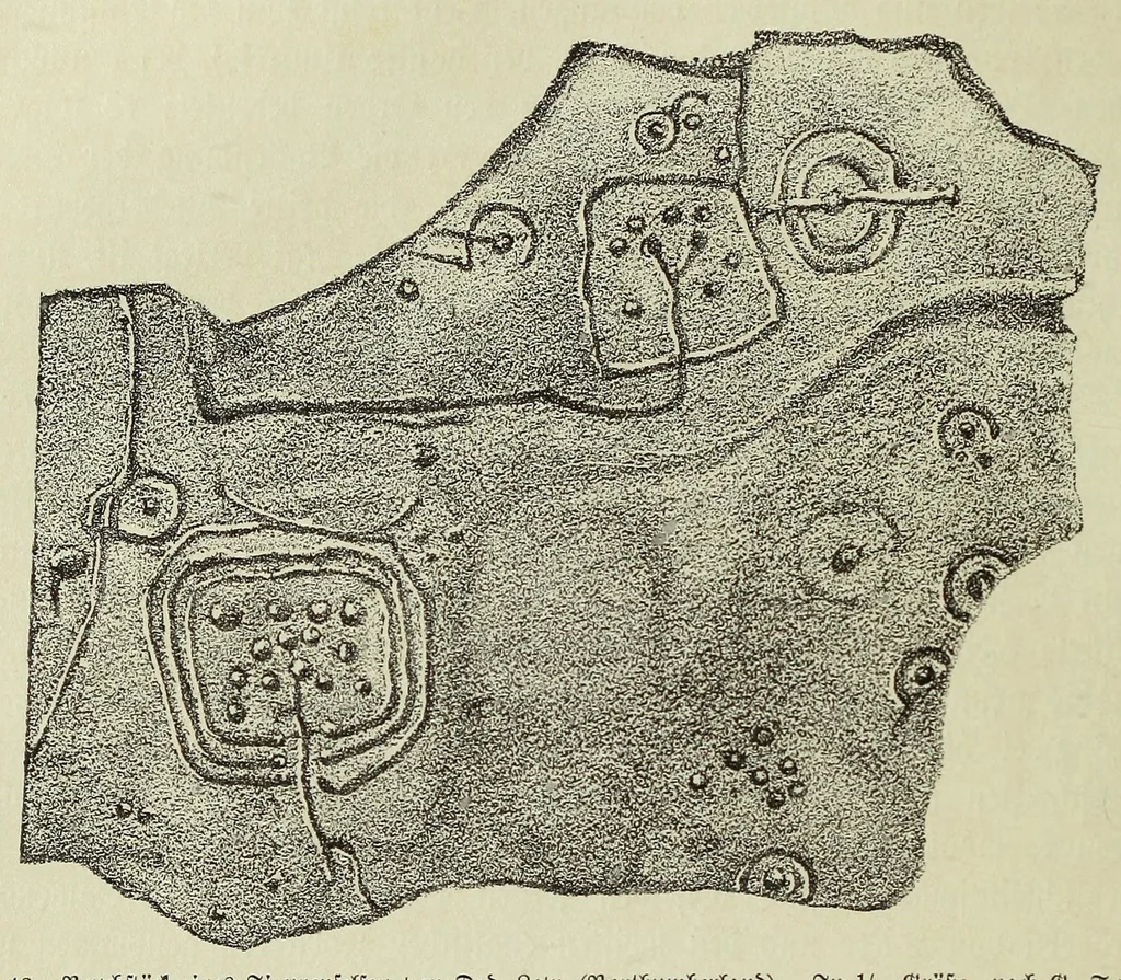An illustration from Die Trojaburgen Nordeuropas : ihr Zusammenhang mit der indogermanischen Trojasage von der entführten und gefangenen Sonnenfrau (Syrith, Brunhild, Ariadne, Helena) : den Trojaspielen, Schwert- und Labyrinthtänzen zur Feier ihrer Lenzbefreiung, 1893, leaf 94