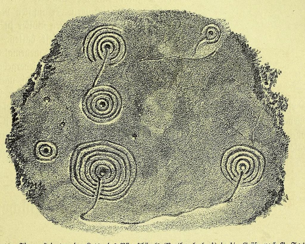 An illustration from Die Trojaburgen Nordeuropas : ihr Zusammenhang mit der indogermanischen Trojasage von der entführten und gefangenen Sonnenfrau (Syrith, Brunhild, Ariadne, Helena) : den Trojaspielen, Schwert- und Labyrinthtänzen zur Feier ihrer Lenzbefreiung, 1893, leaf 95
