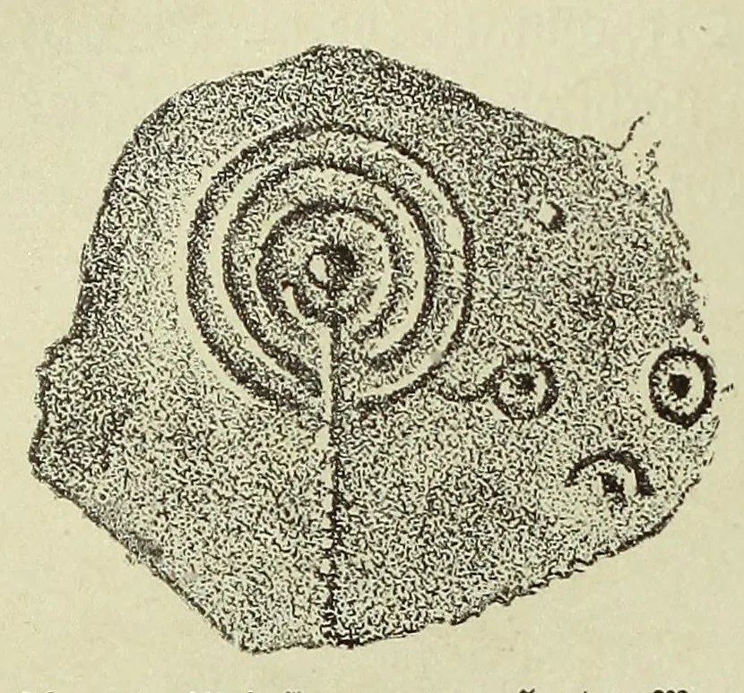 An illustration from Die Trojaburgen Nordeuropas : ihr Zusammenhang mit der indogermanischen Trojasage von der entführten und gefangenen Sonnenfrau (Syrith, Brunhild, Ariadne, Helena) : den Trojaspielen, Schwert- und Labyrinthtänzen zur Feier ihrer Lenzbefreiung, 1893, leaf 96