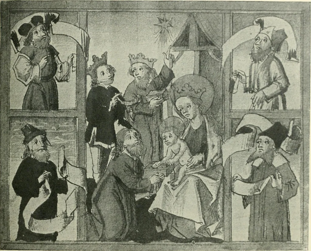 An illustration from Die typologischen Bilderkreise des Mittelalters in Österreich, 1904, leaf 15