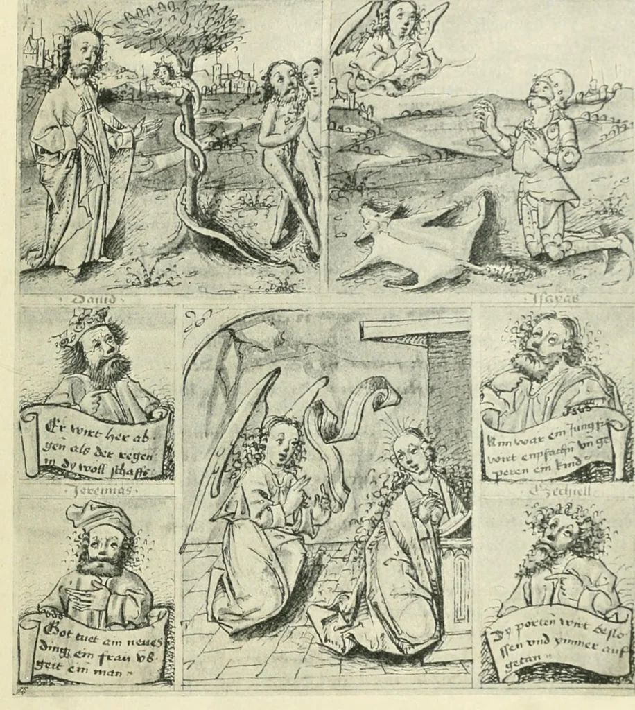 An illustration from Die typologischen Bilderkreise des Mittelalters in Österreich, 1904, leaf 9