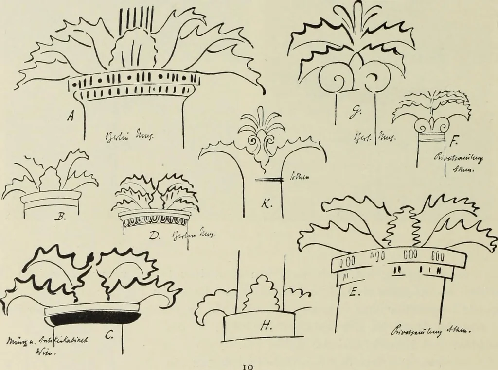 An illustration from Die Ursprungsformen des griechischen Akanthusornamentes und ihre naturlichen Vorbilder, 1896, leaf 17